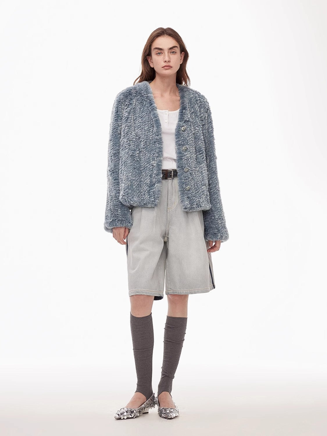 "Masked Denim" Rex rabbit fur Jacket