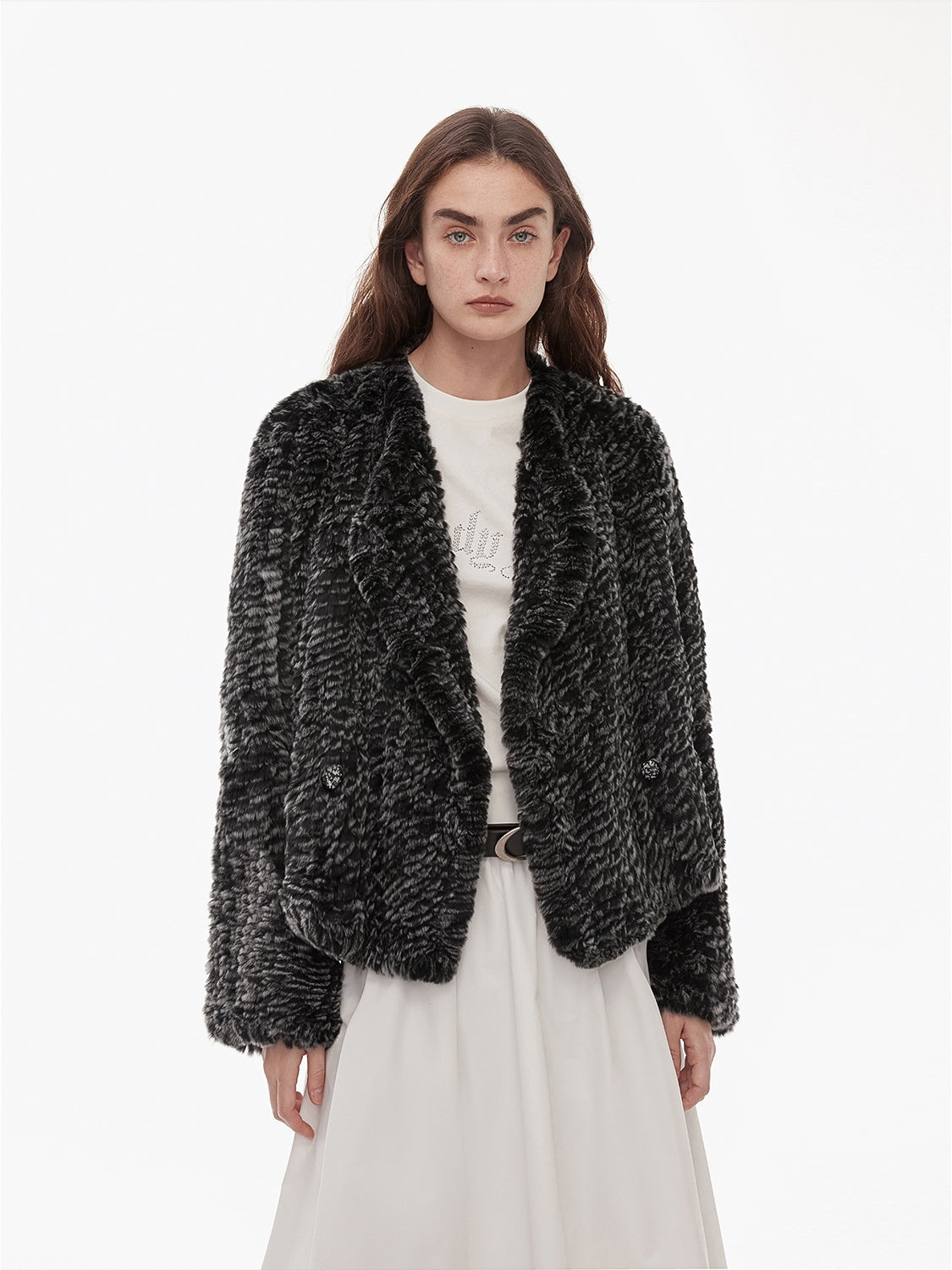 lapel double-breasted loose woven Rex rabbit fur Jacket