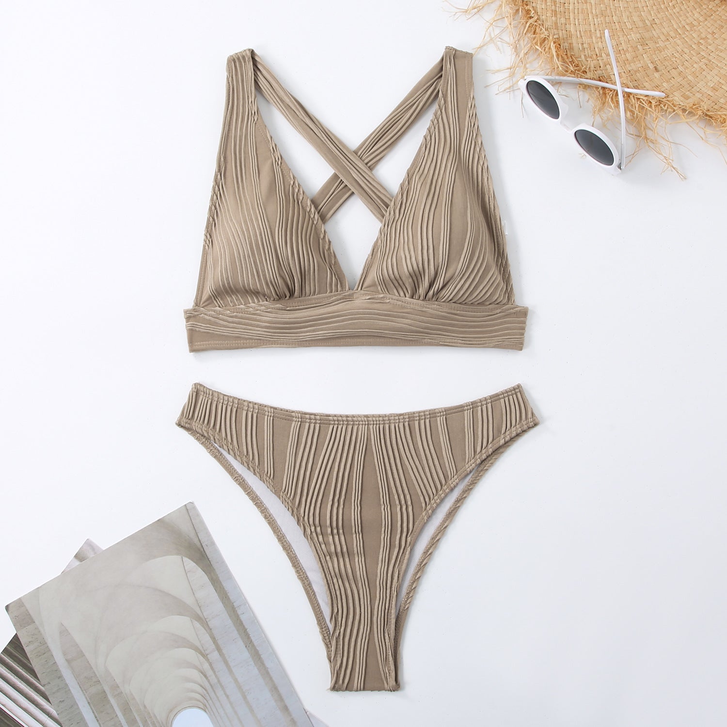 Split triangle bikini with multiple colors