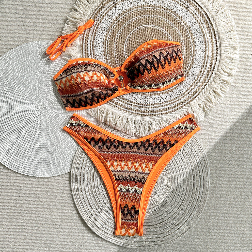 Geometric Pattern Knotted Bikini for Women Beach Swimwear