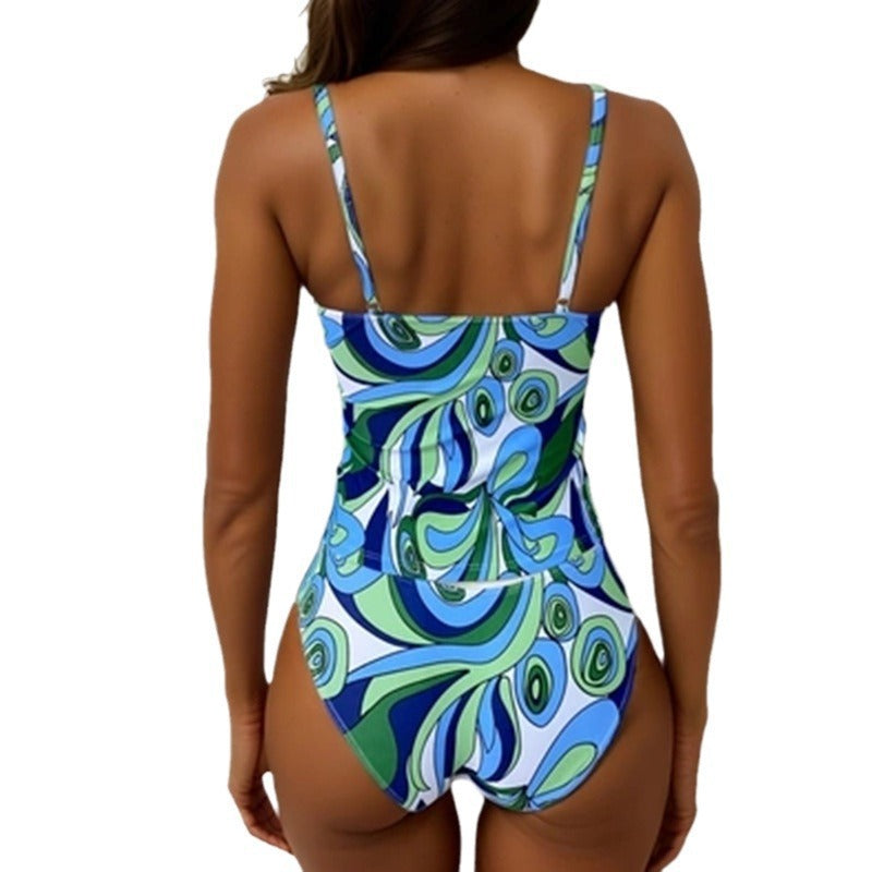 Printed Strapless Tummy Coverage One-Piece Swimsuit for Women