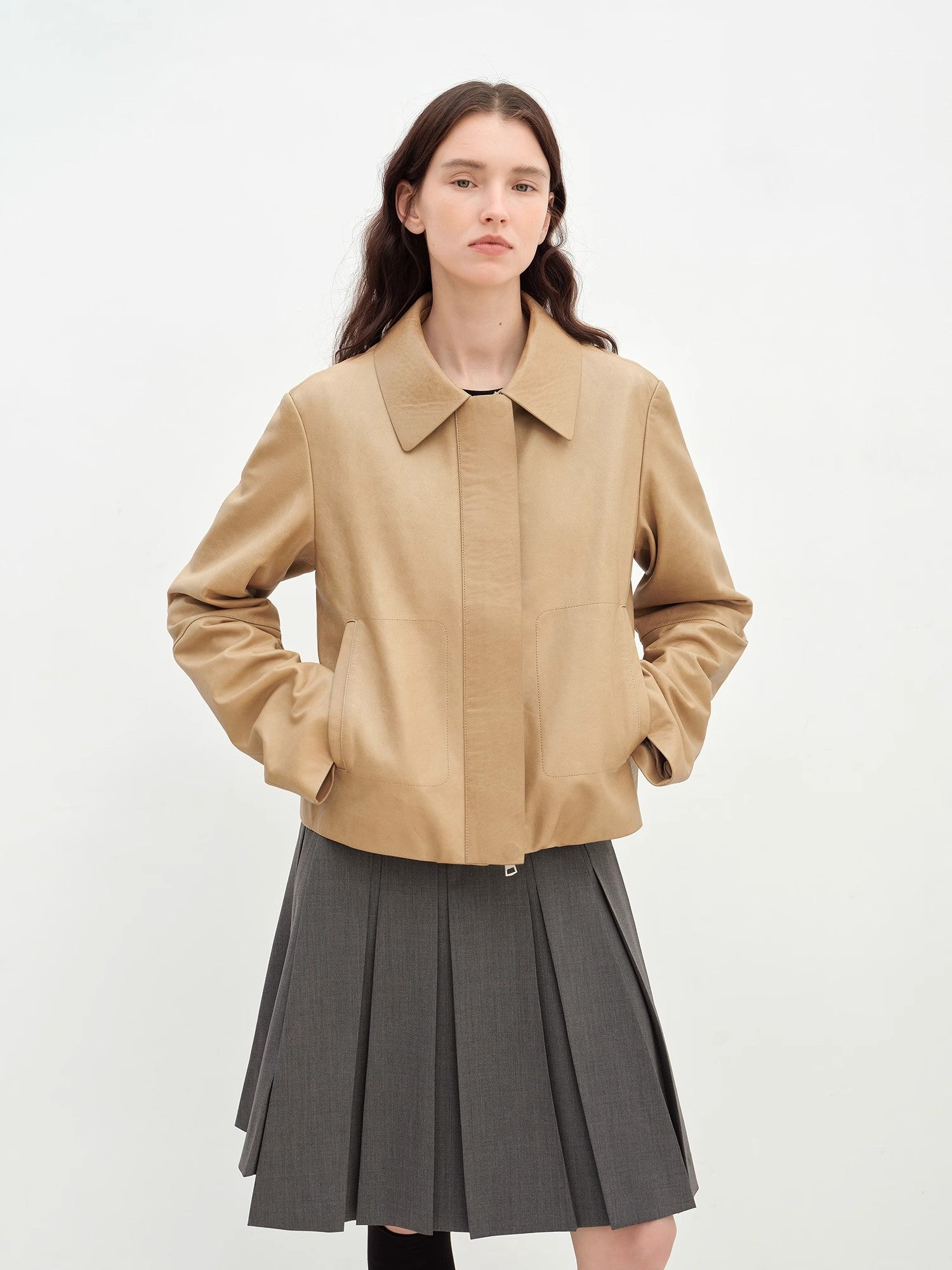 "Miss Sven" Lapel Two-tone Wax Sheepskin Short leather Jacket