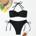 Solid color lace up bikini