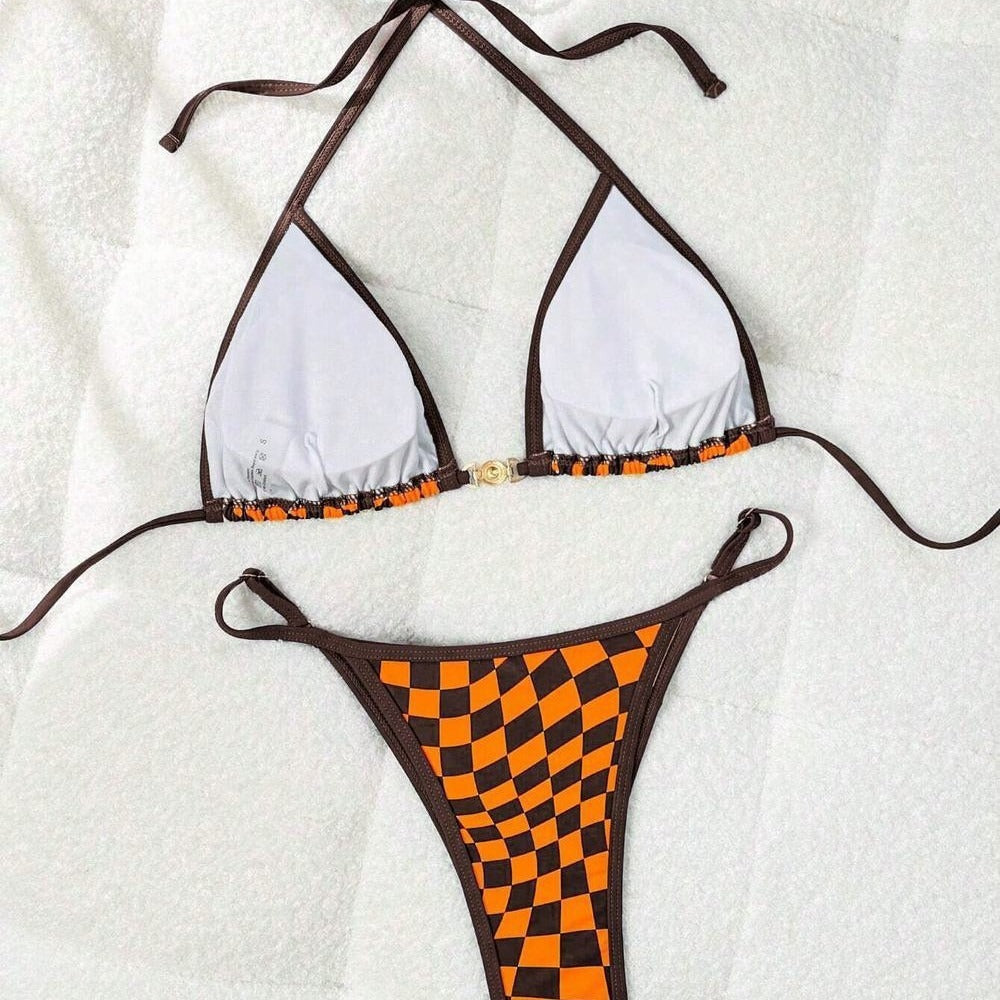 Swimsuit Split Resort Seaside Plaid Strap Bikini