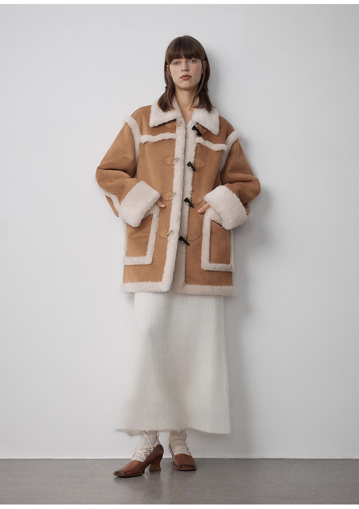 Wool Artificial Compound Suede Shearling Fur Jacket