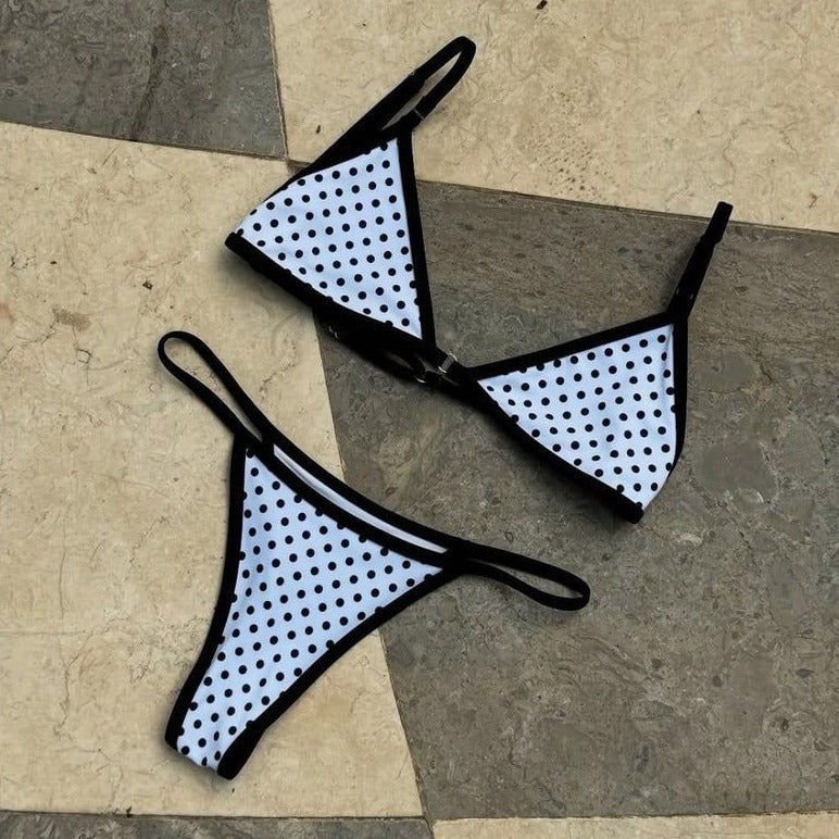 Swimsuit split vacation neck hanging retro polka dots