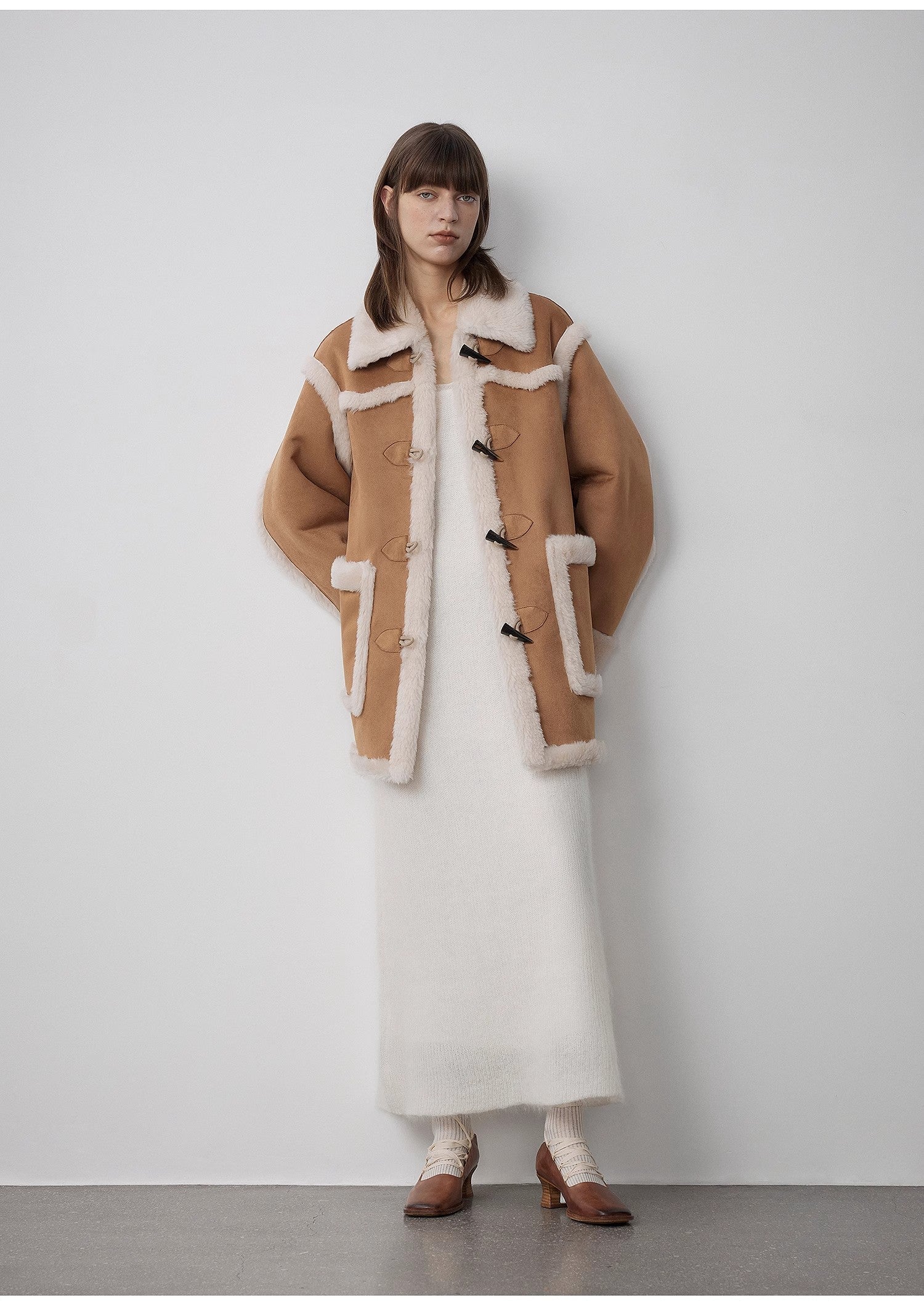 Wool Artificial Compound Suede Shearling Fur Jacket