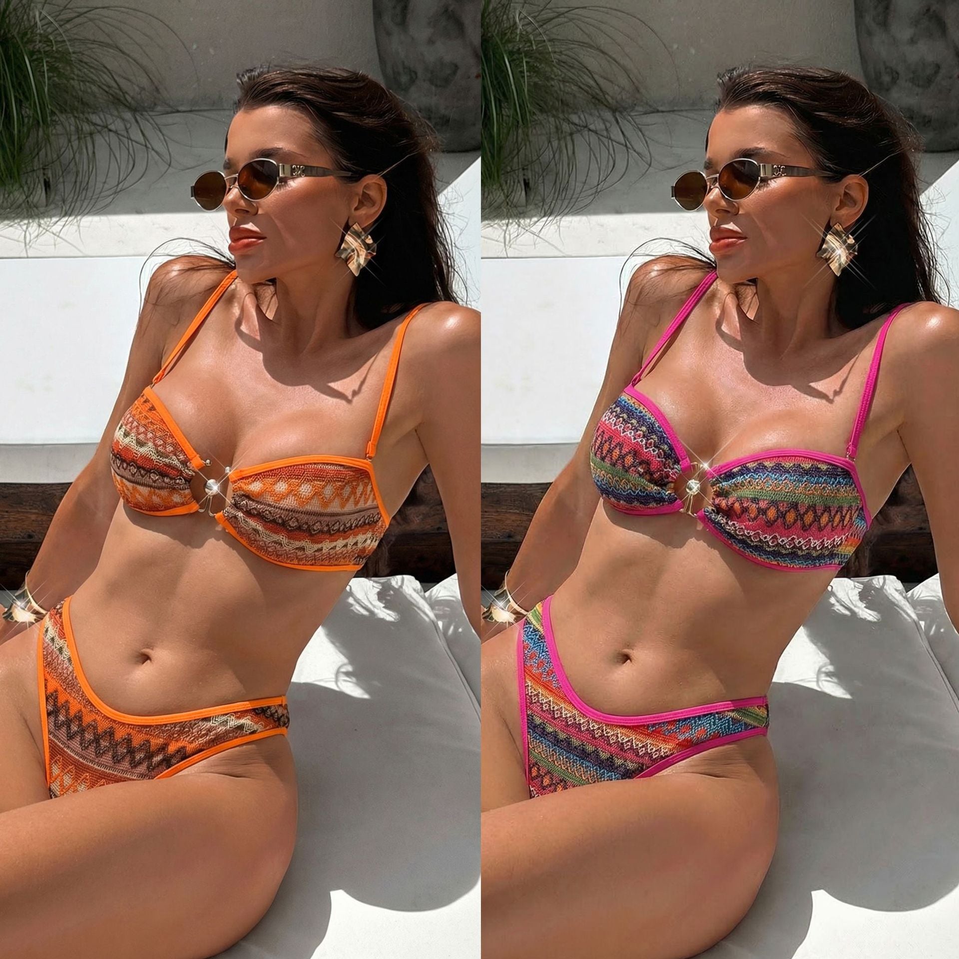 Geometric Pattern Knotted Bikini for Women Beach Swimwear