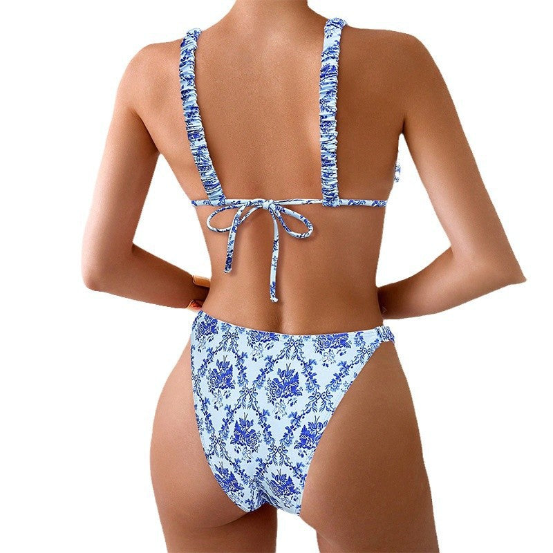 Printed Sexy Lace-Up Bikini Beach Two-Piece Swimsuit for Women