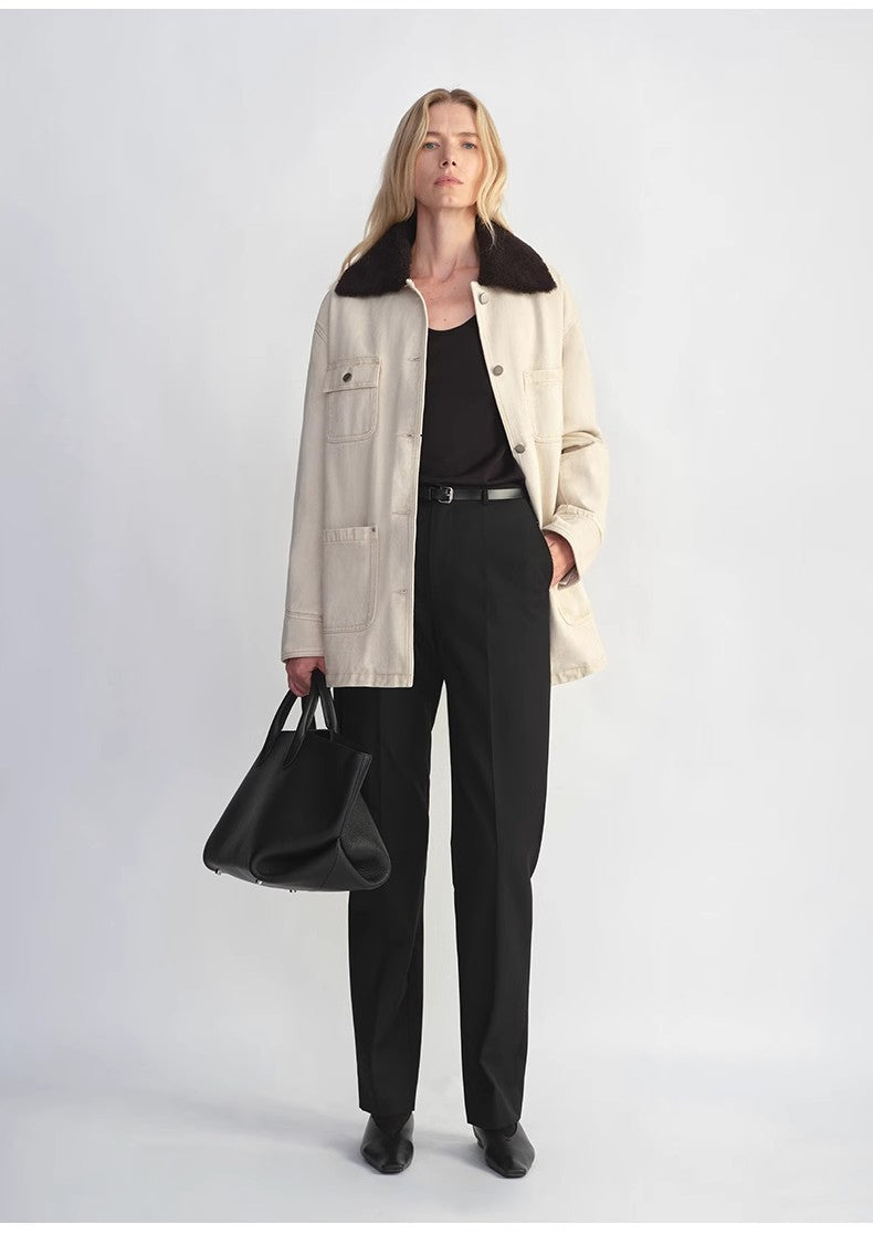 Heavy cotton denim detachable fur collar goose down Detroit jacket