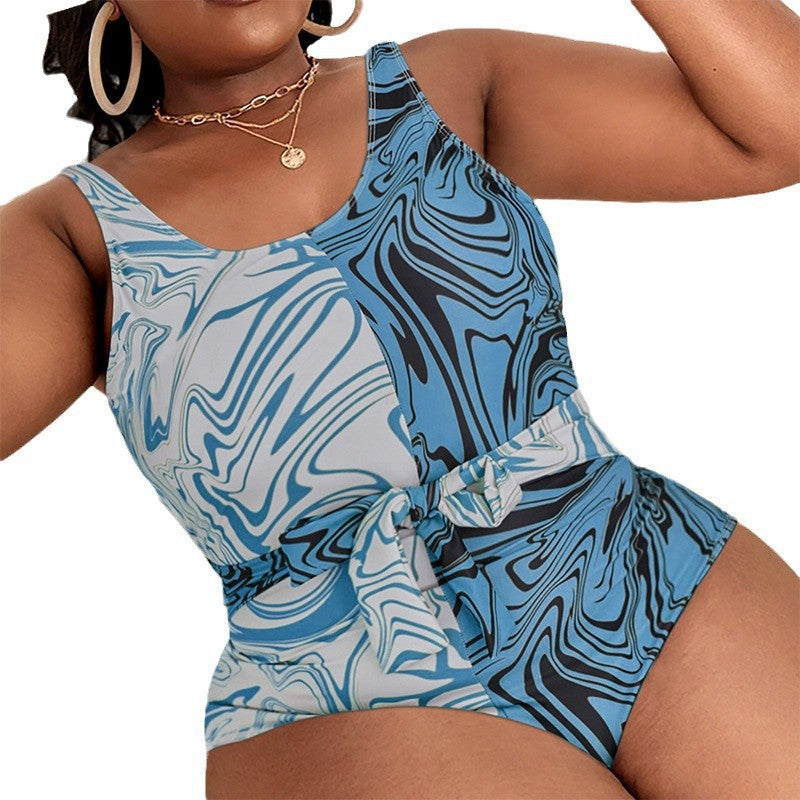 Printed Strapless Plus Size Swimwear for Women, Beach Bikini, Hot Spring Swimwear