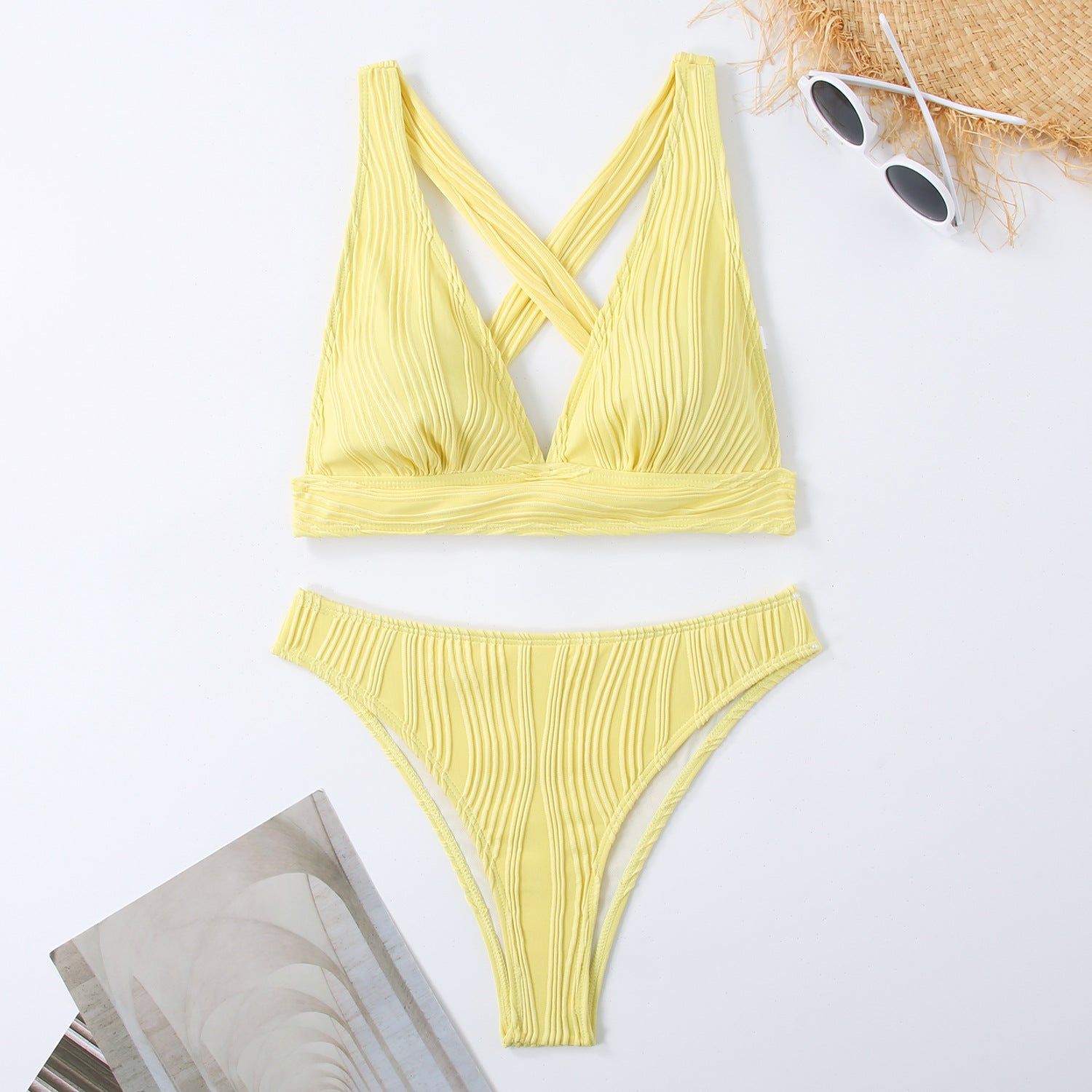 Split triangle bikini with multiple colors