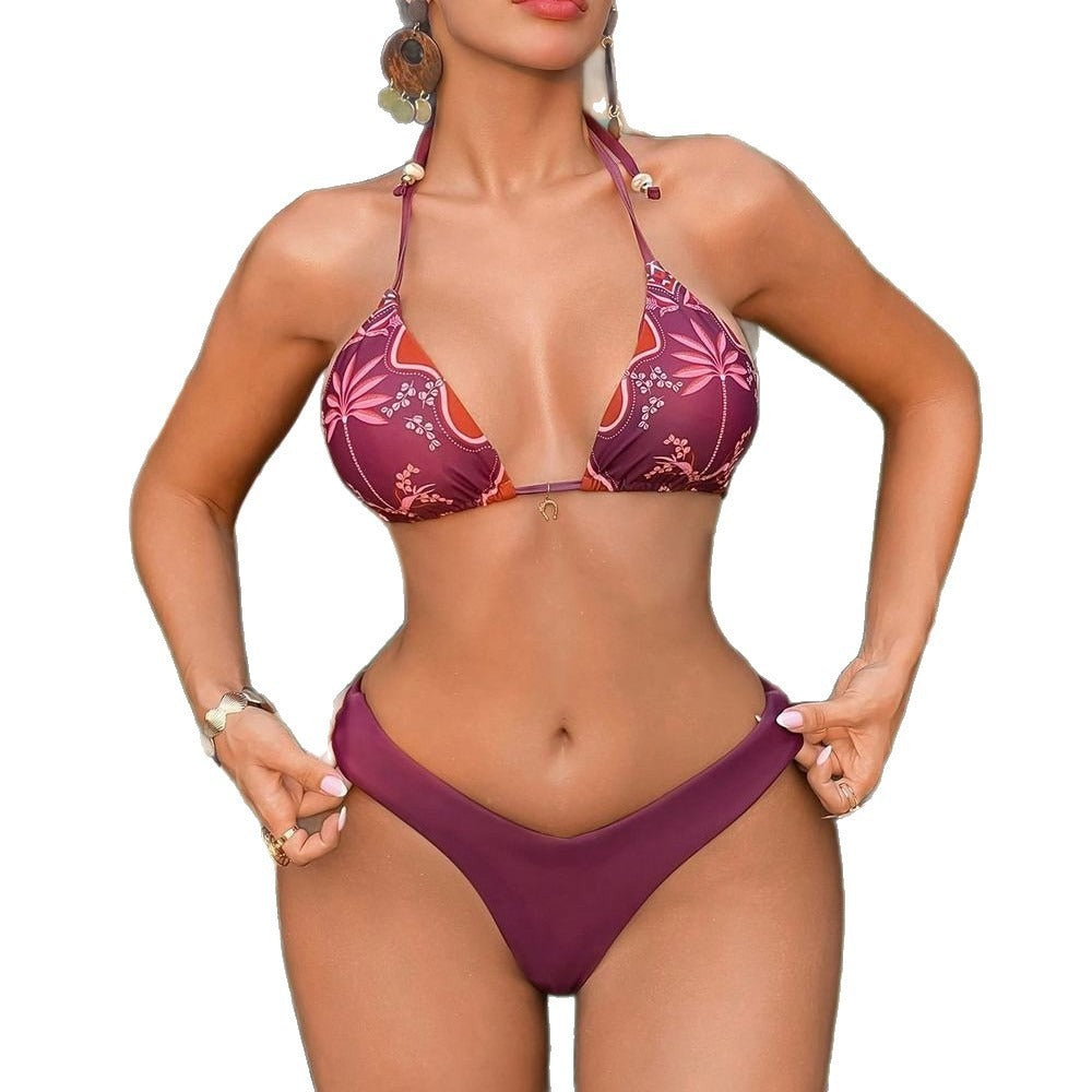 Swimsuit Split Seaside Retro Printed Lace