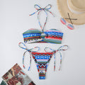 Printed double-sided suspender hanging neck backless swimsuit