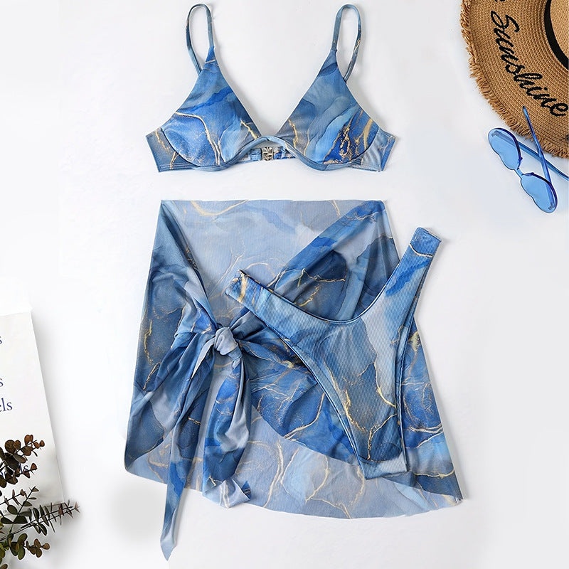 Beach Three-Piece Swimwear Set for Women, Sexy Hot Spring Bikini