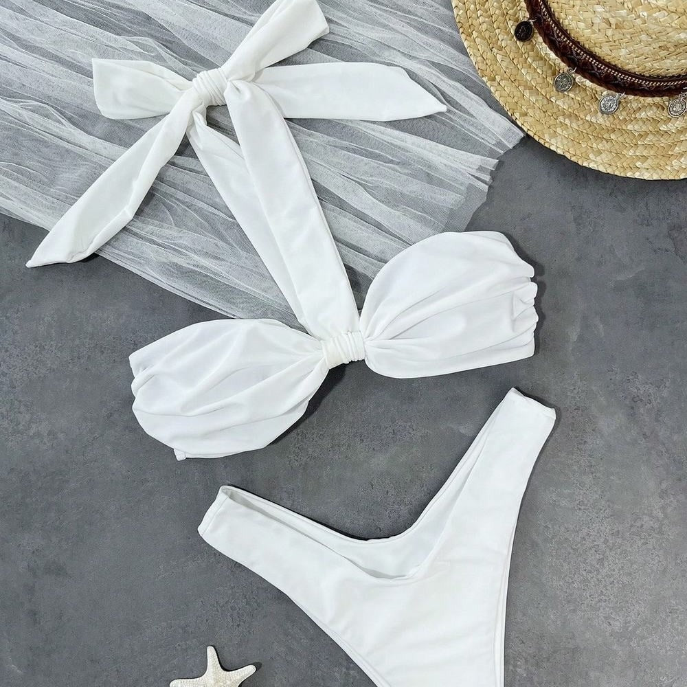 Swimsuit women's beach neck hanging solid color