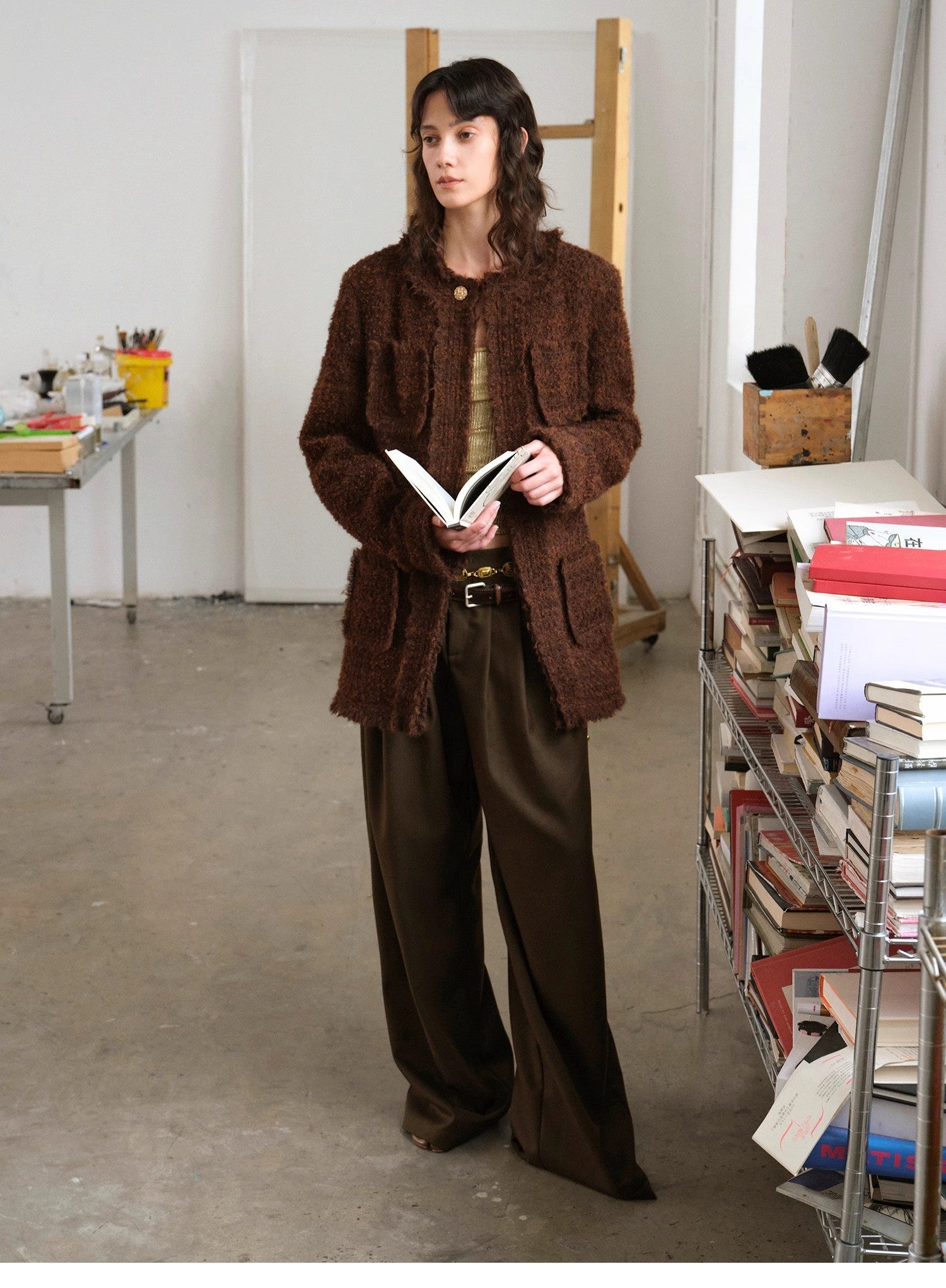 Italian Imported Haute Couture Tailored Tweed Jacket with Gold Buttons