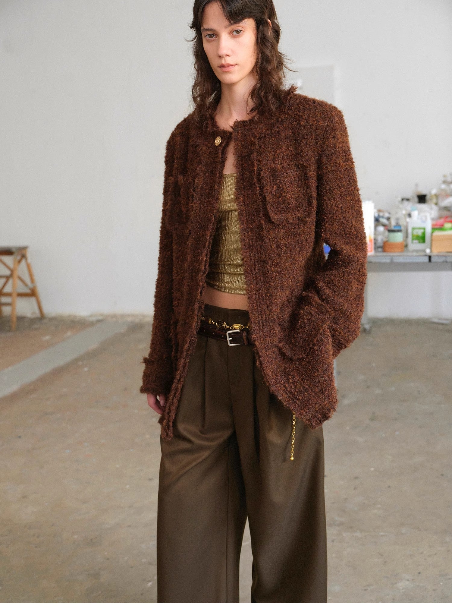 Italian Imported Haute Couture Tailored Tweed Jacket with Gold Buttons