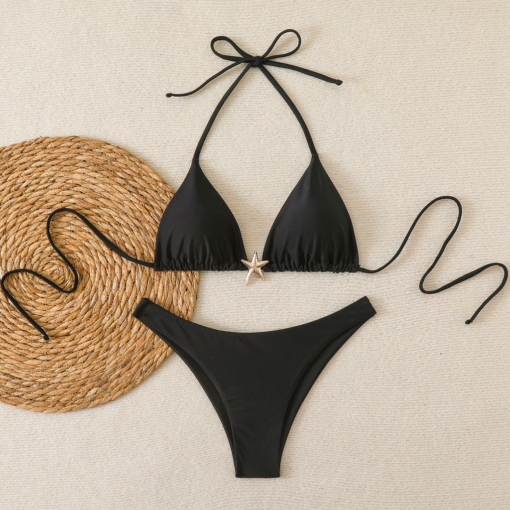 Solid color gold star triangle pants bikini