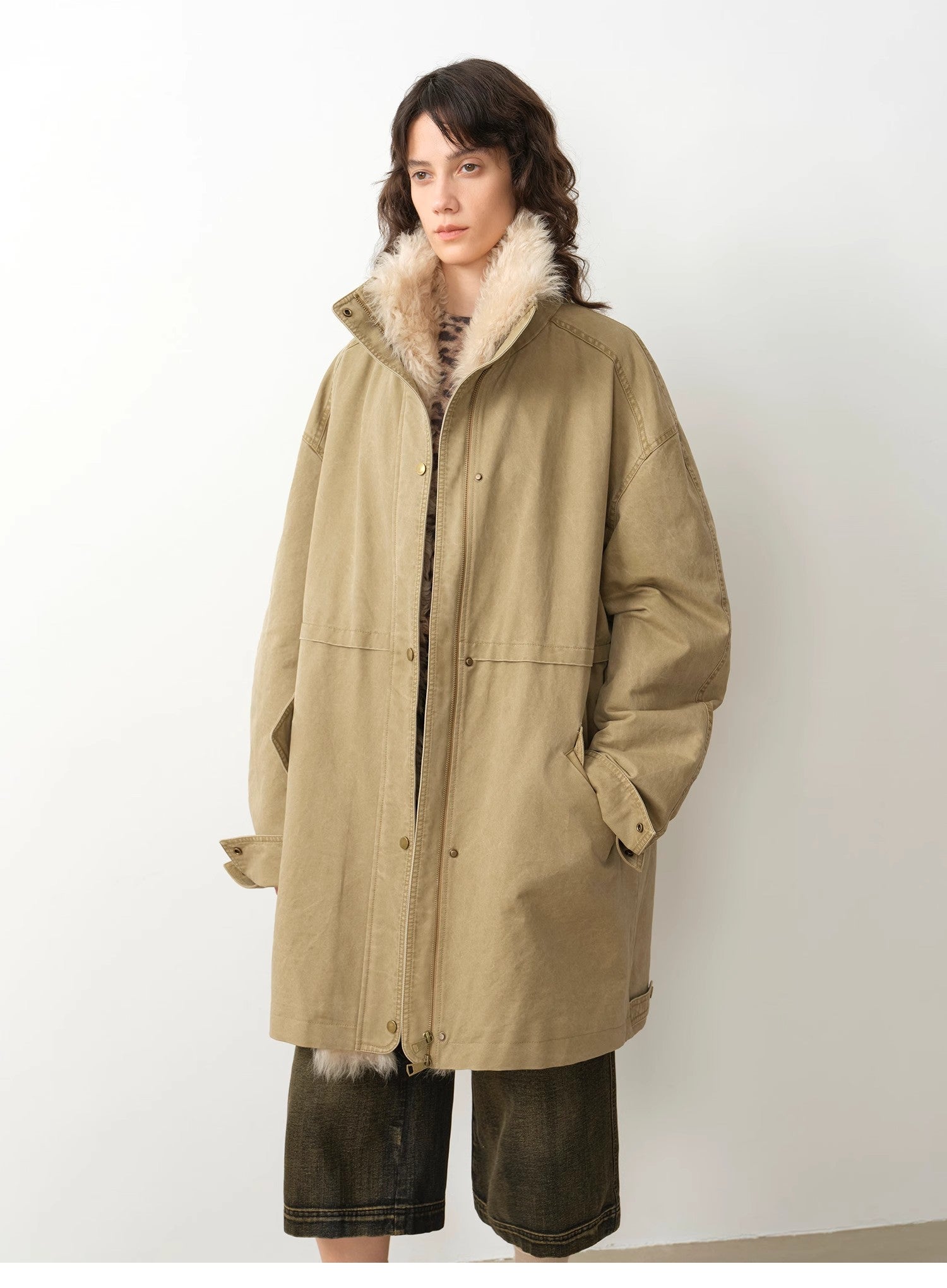 Down jacket workwear style detachable silhouette parka jacket