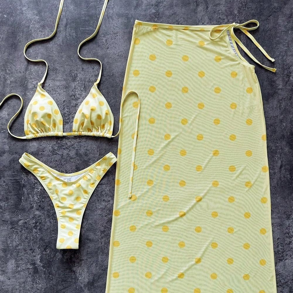 Bikini split sexy three piece retro polka dot skirt swimsuit