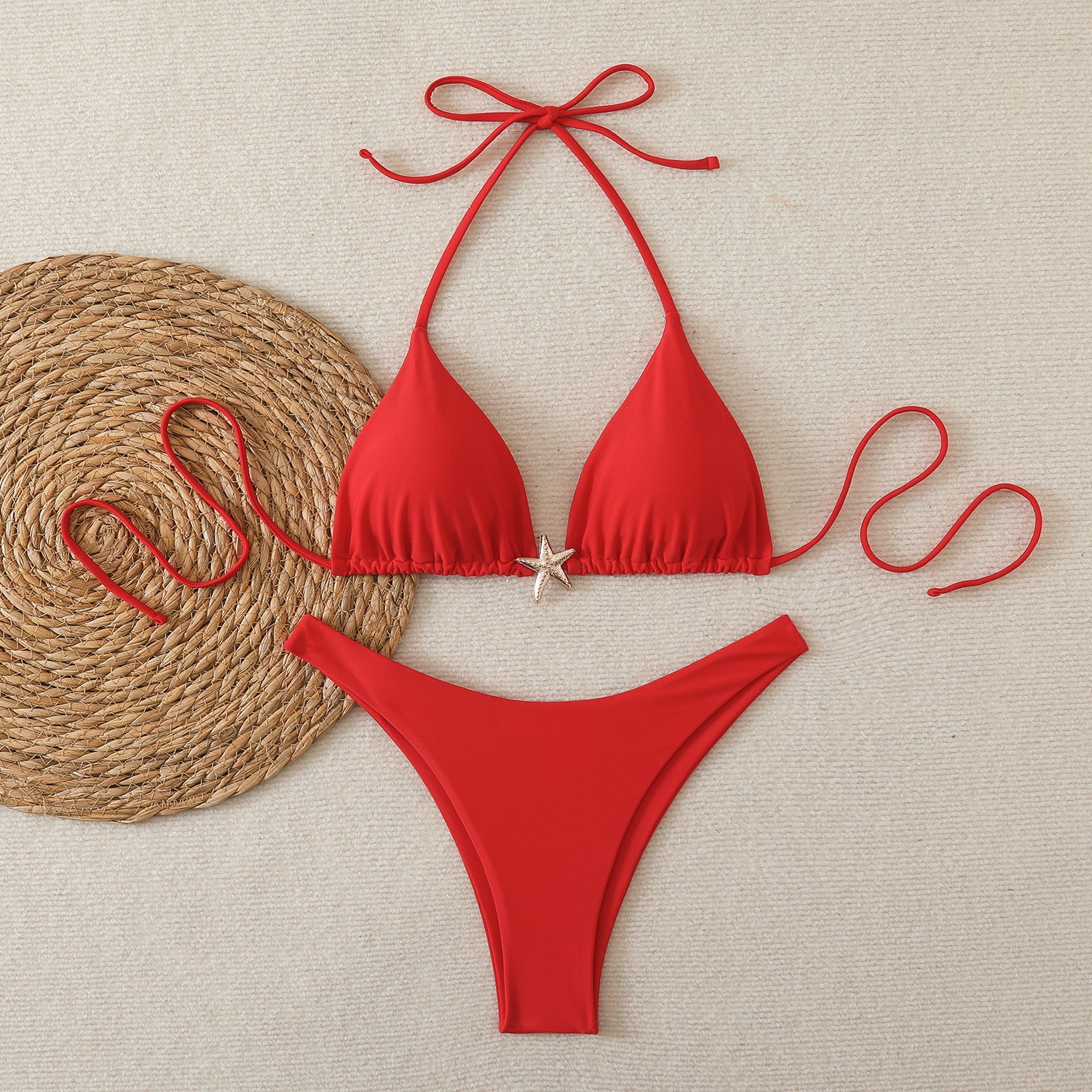 Solid color gold star triangle pants bikini