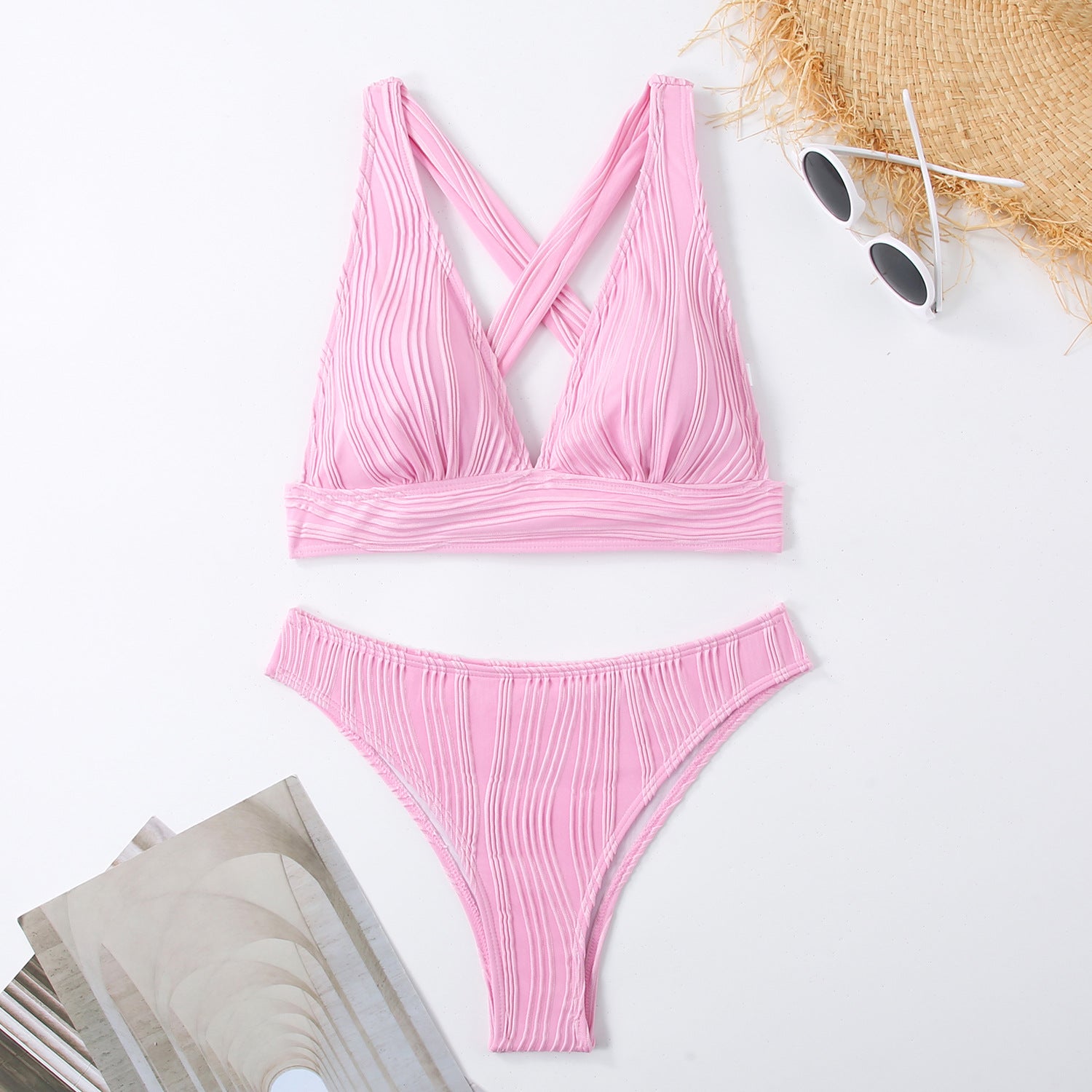 Split triangle bikini with multiple colors