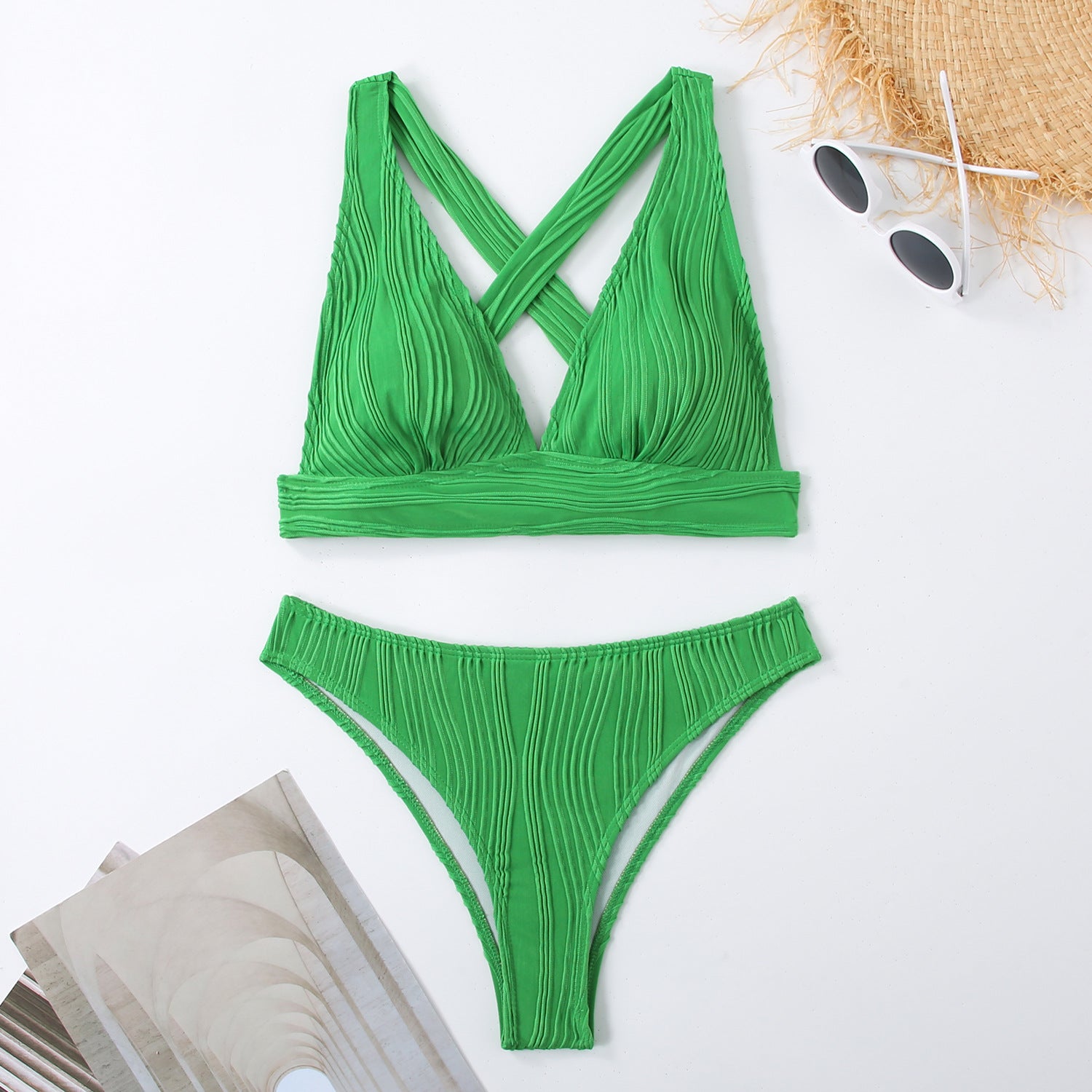 Split triangle bikini with multiple colors