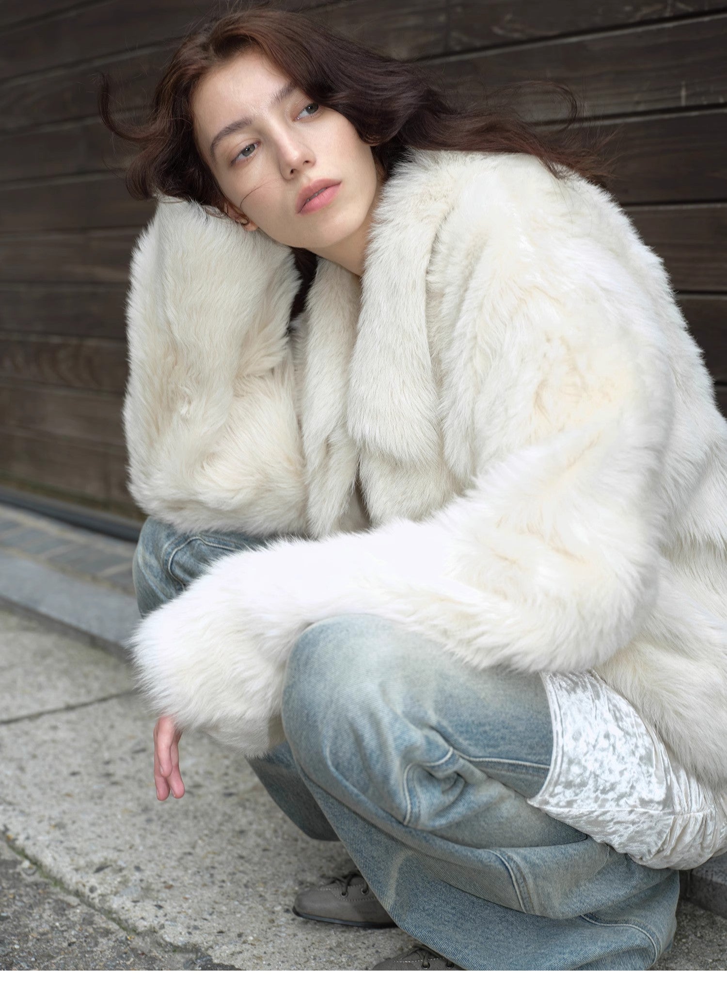 "Dream Walk" long lapel Tuscan wool sheepskin short fur Jacket