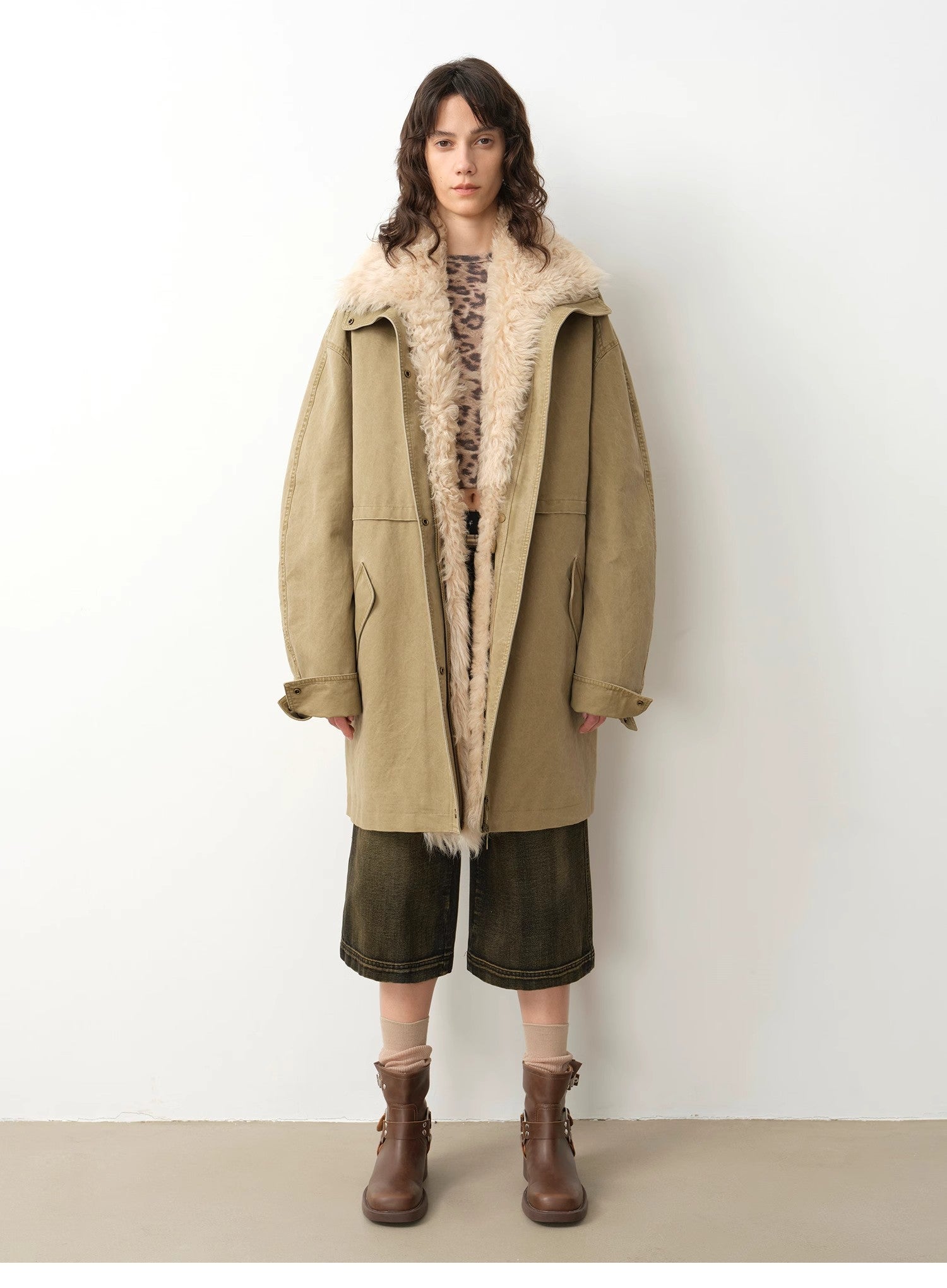 Down jacket workwear style detachable silhouette parka jacket