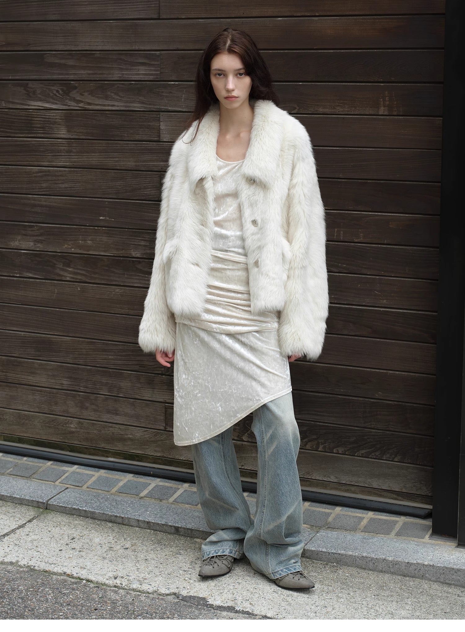 "Dream Walk" long lapel Tuscan wool sheepskin short fur Jacket