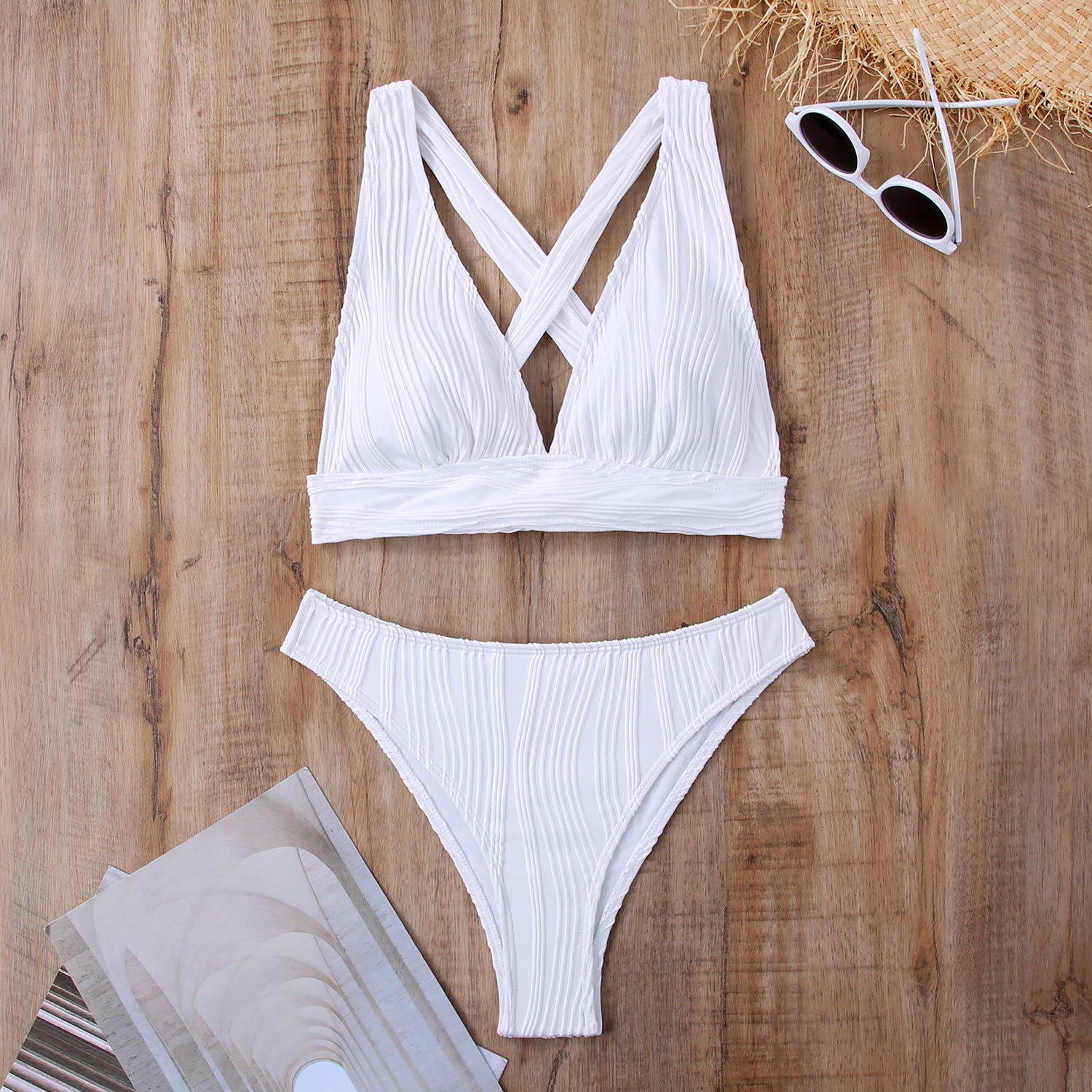 Split triangle bikini with multiple colors