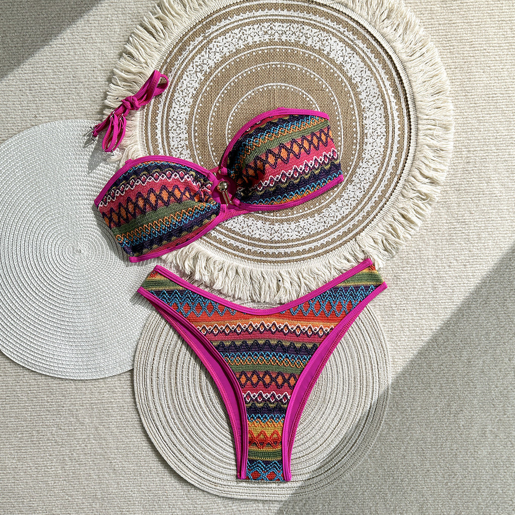Geometric Pattern Knotted Bikini for Women Beach Swimwear