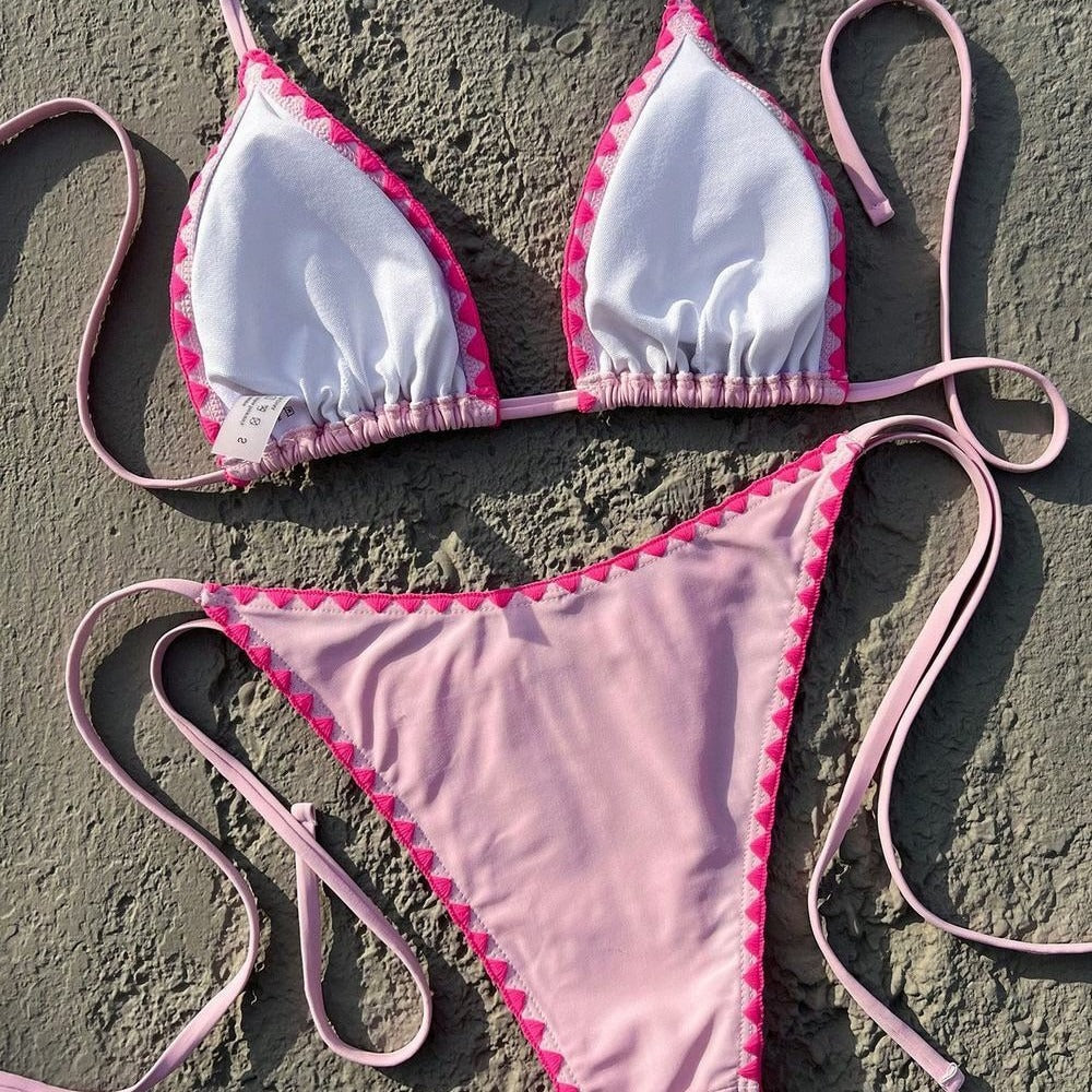 Swimsuit split vacation color blocking neck collision