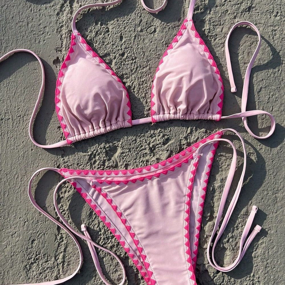 Swimsuit split vacation color blocking neck collision
