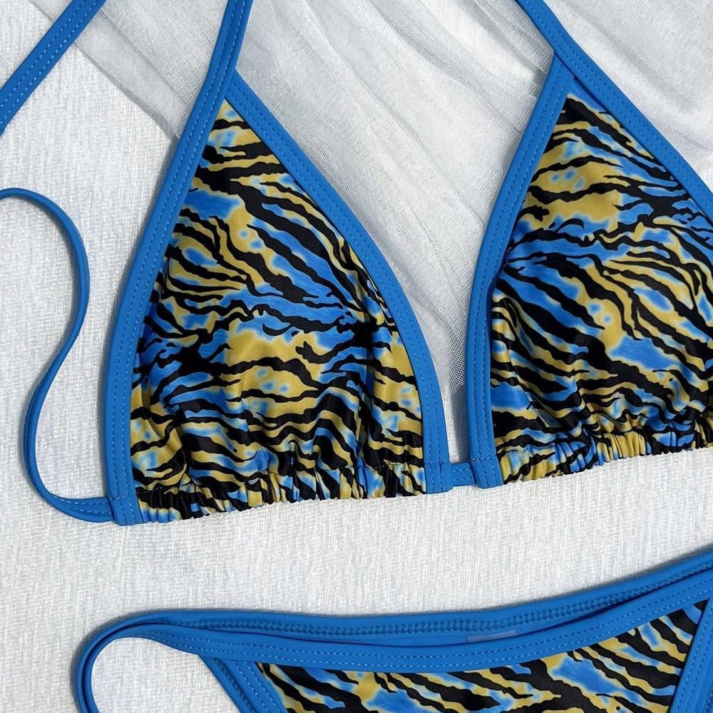 Swimsuit split vacation beach leopard print neck hanging