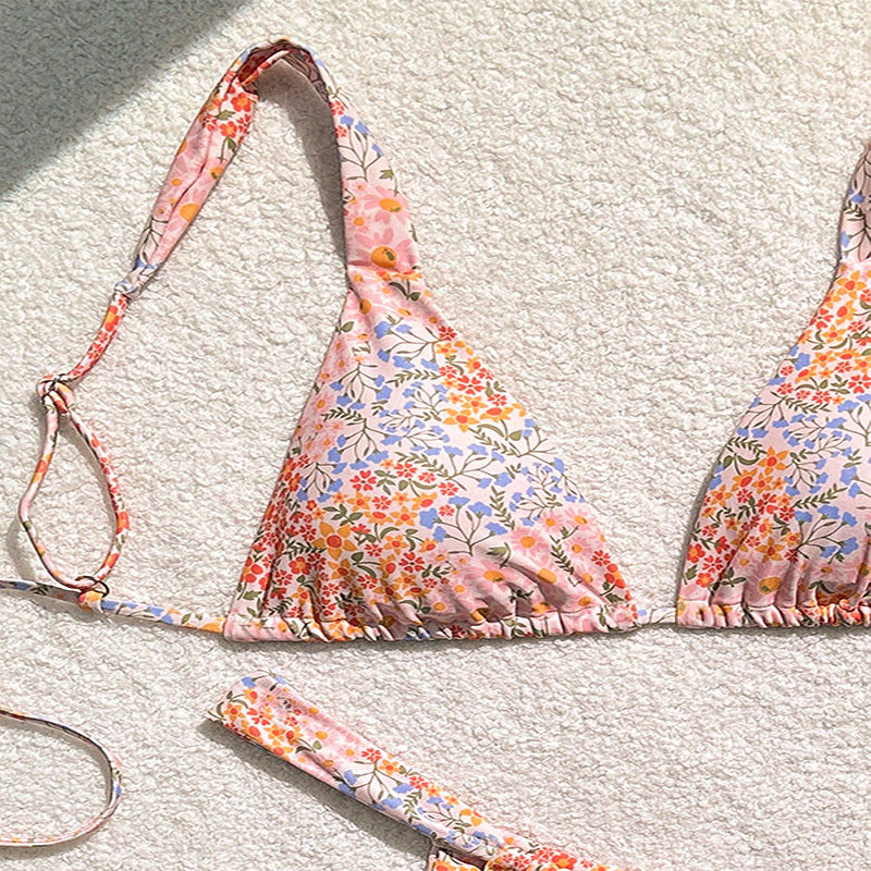Printed Bikini Set with Tie-Up Detail, Two-Piece Swimsuit for Women