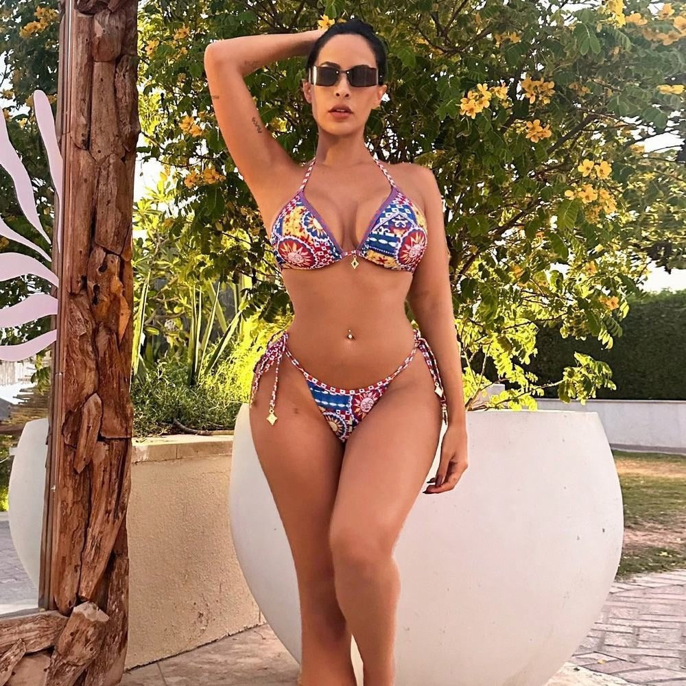 Swimsuit Split Resort Seaside Printed Lace for Women