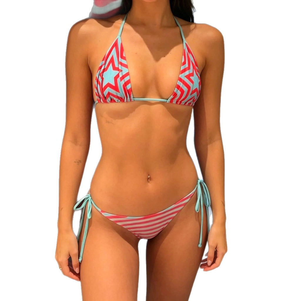 Swimsuit Split Women's Seaside Striped Five Star Lace