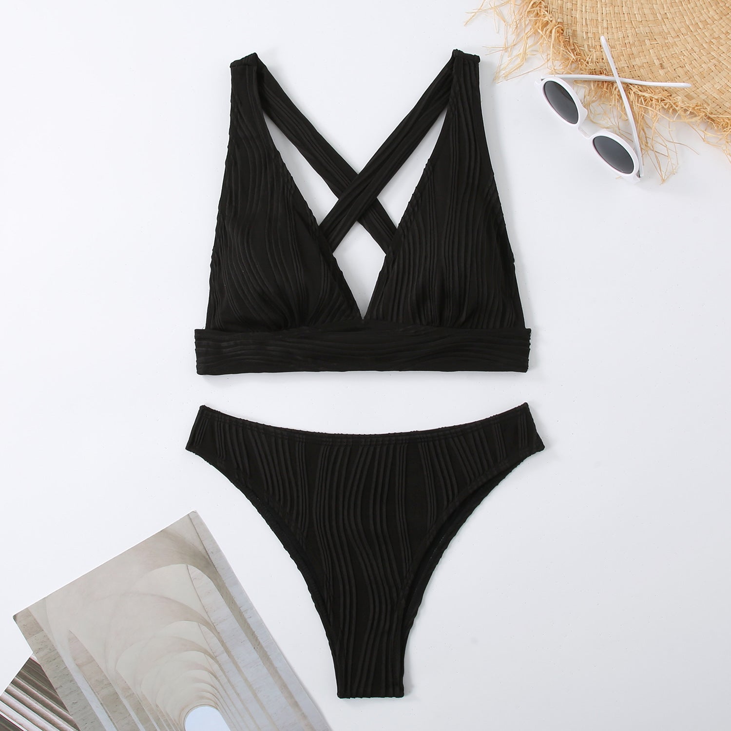 Split triangle bikini with multiple colors