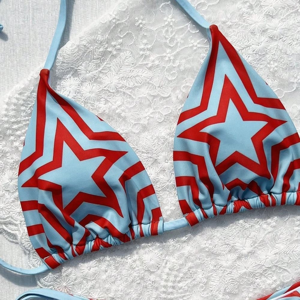 Swimsuit Split Women's Seaside Striped Five Star Lace