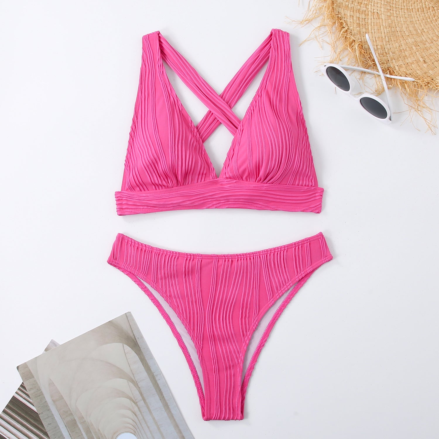 Split triangle bikini with multiple colors