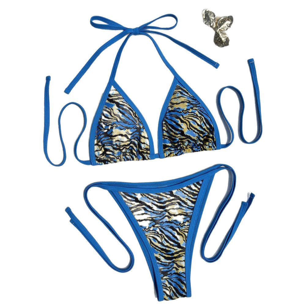 Swimsuit split vacation beach leopard print neck hanging