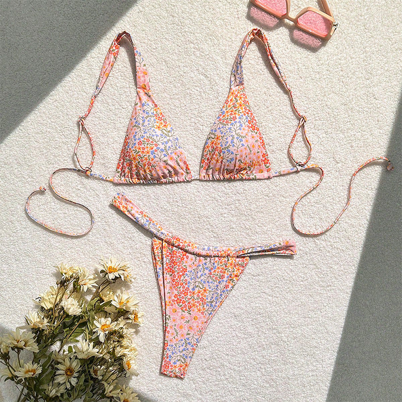 Printed Bikini Set with Tie-Up Detail, Two-Piece Swimsuit for Women