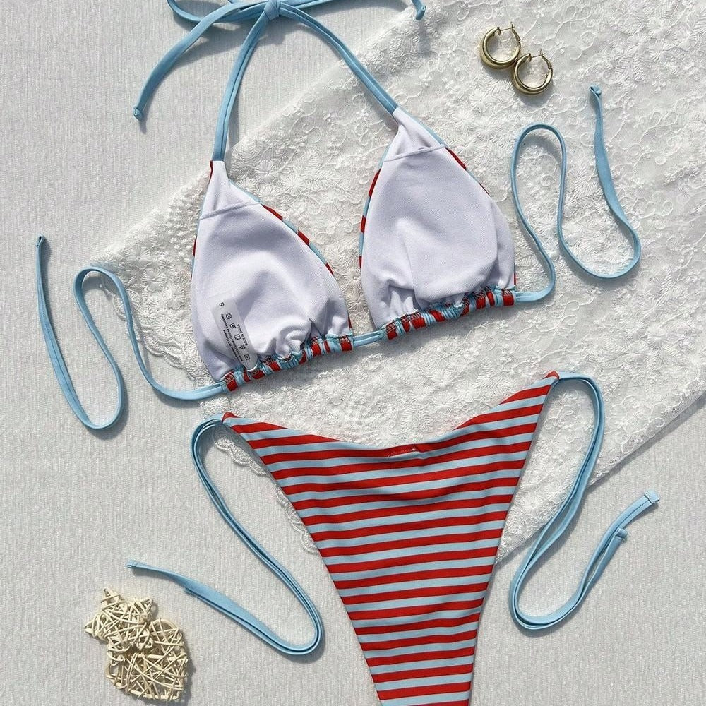 Swimsuit Split Women's Seaside Striped Five Star Lace