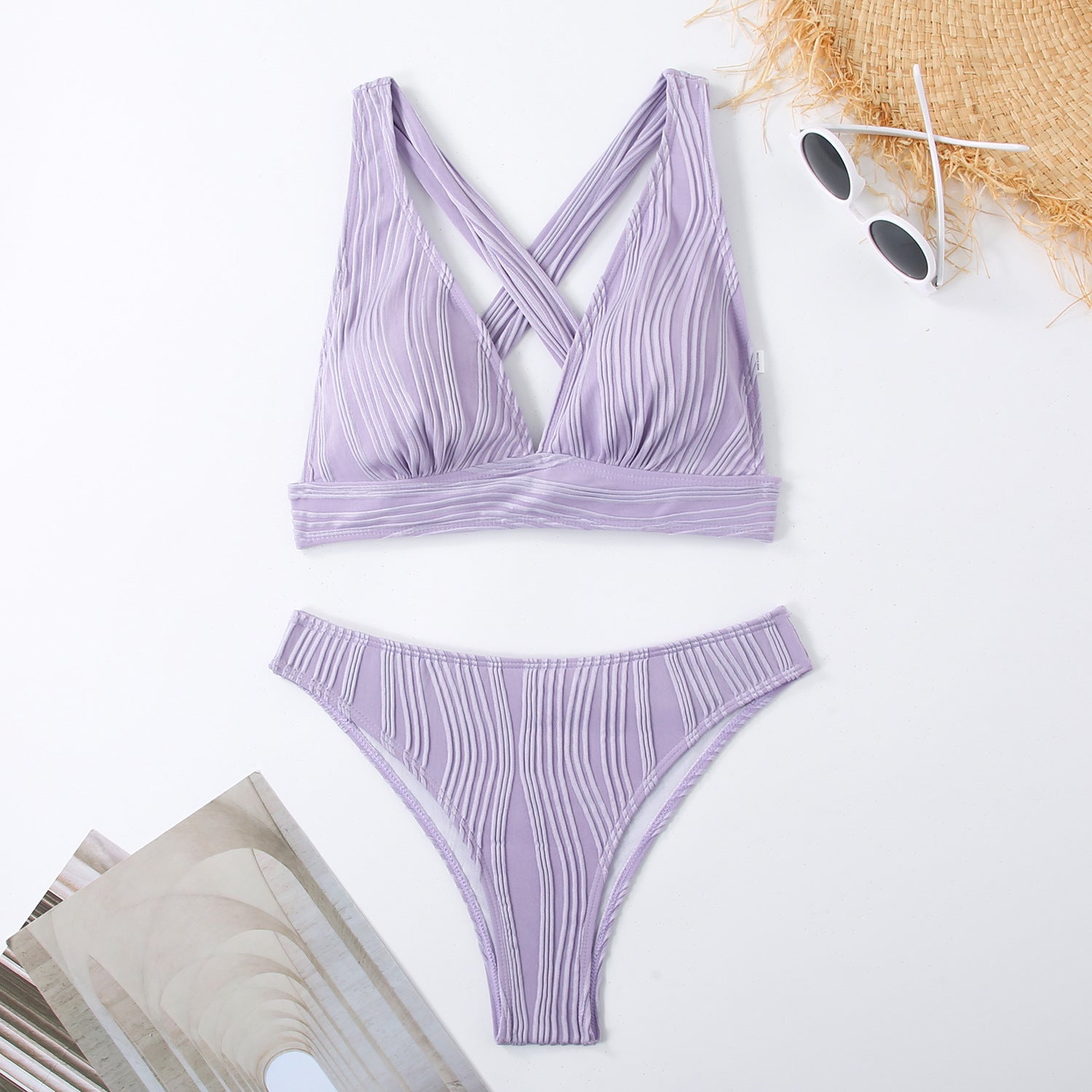 Split triangle bikini with multiple colors