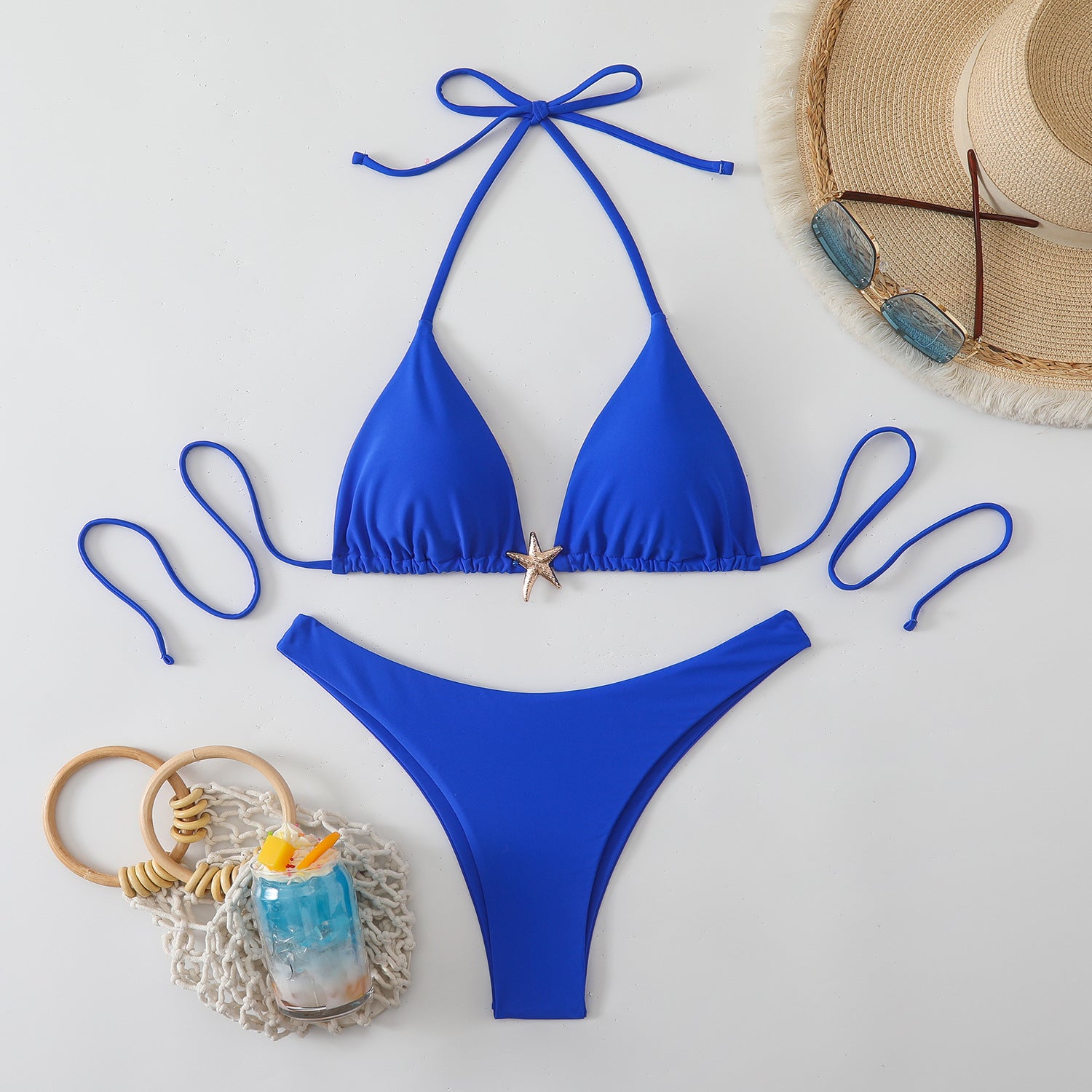 Solid color gold star triangle pants bikini
