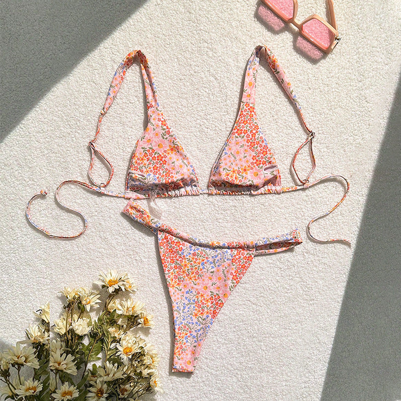 Printed Bikini Set with Tie-Up Detail, Two-Piece Swimsuit for Women