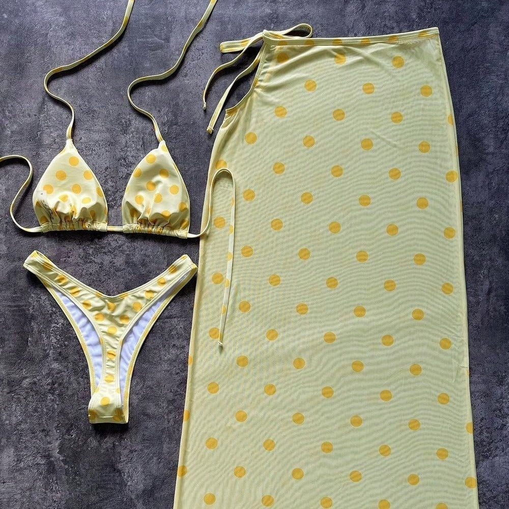 Bikini split sexy three piece retro polka dot skirt swimsuit