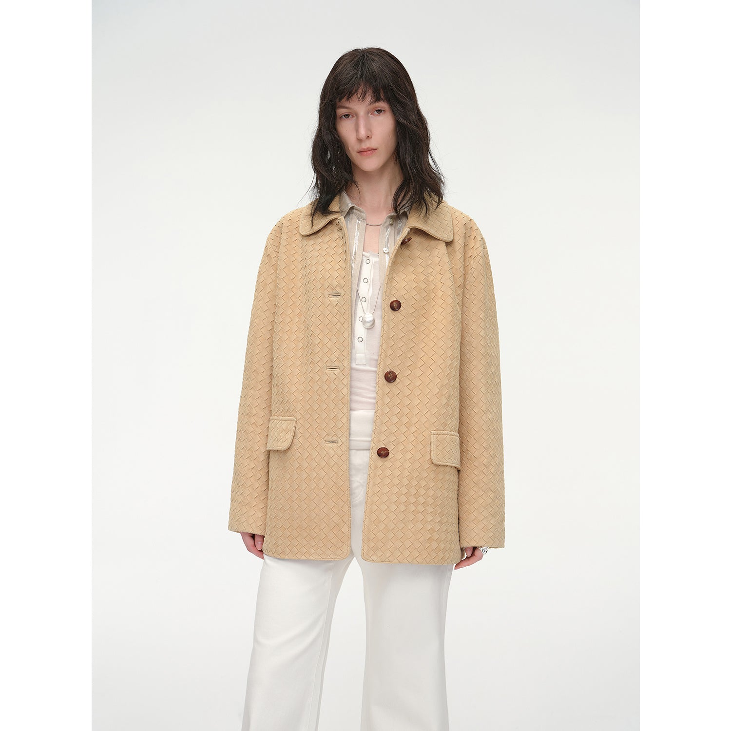 New Zealand imported lambskin perforated woven leather jacket spring"Rembrandt Night"